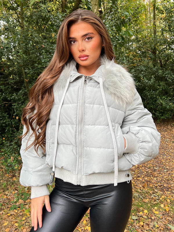 Grey Fur Luxury Fur Padded Cropped Coat Sample