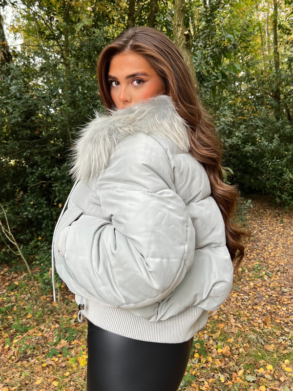 Grey Fur Luxury Fur Padded Cropped Coat Sample
