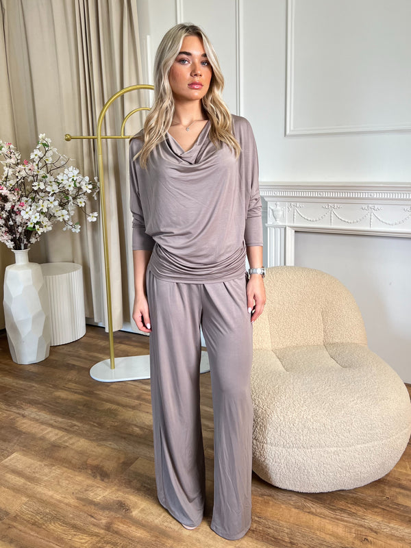 Aria Taupe Cowl Neck Top