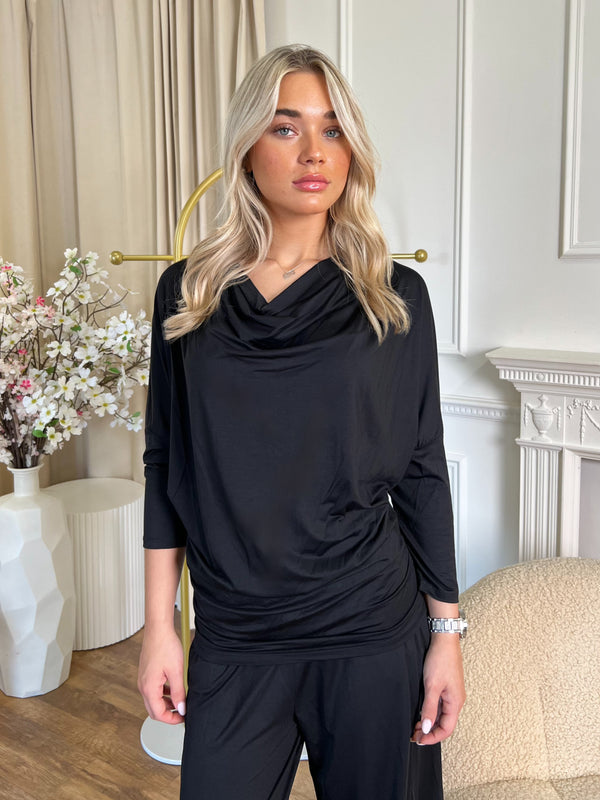 Aria Black Cowl Neck Top