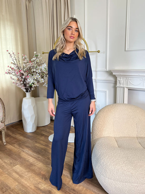 Aria Navy Cowl Neck Top