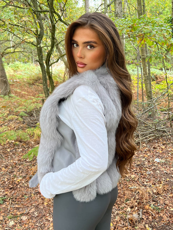 Grey Luxury Fur & Leather Biker Gilet Sample