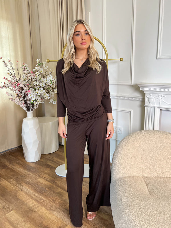 Aria Chocolate Cowl Neck Top