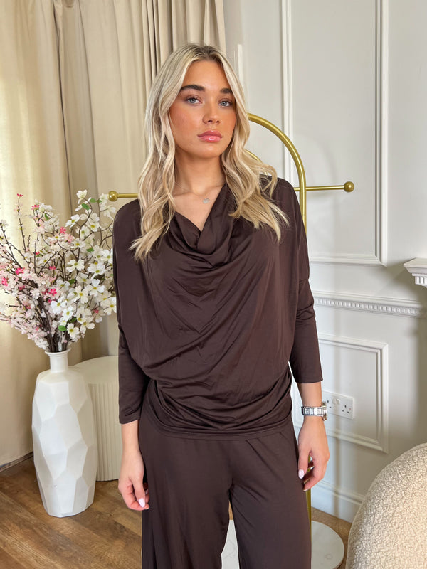 Aria Chocolate Cowl Neck Top