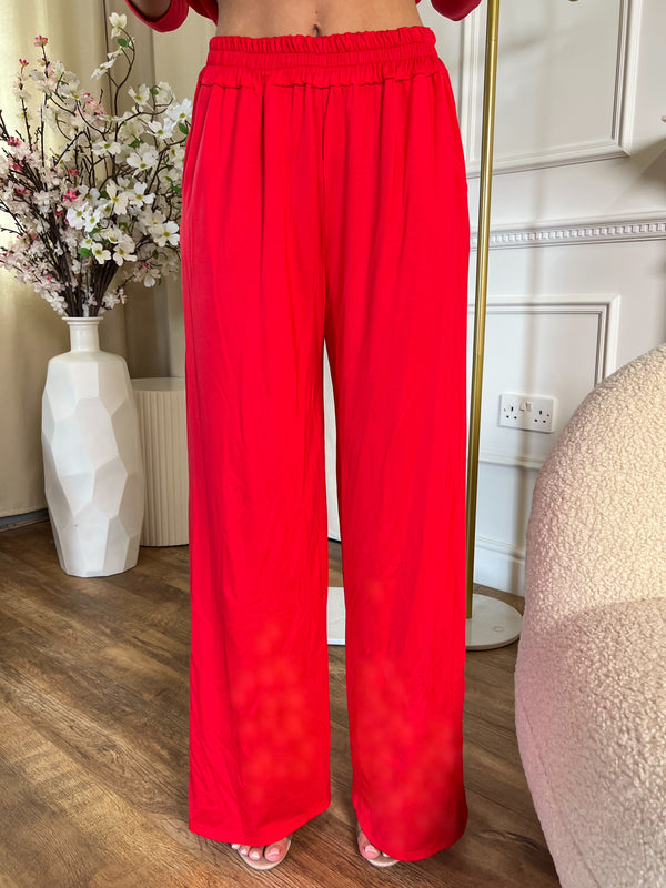 Aria Red Elasticated Waist Pocket Trousers