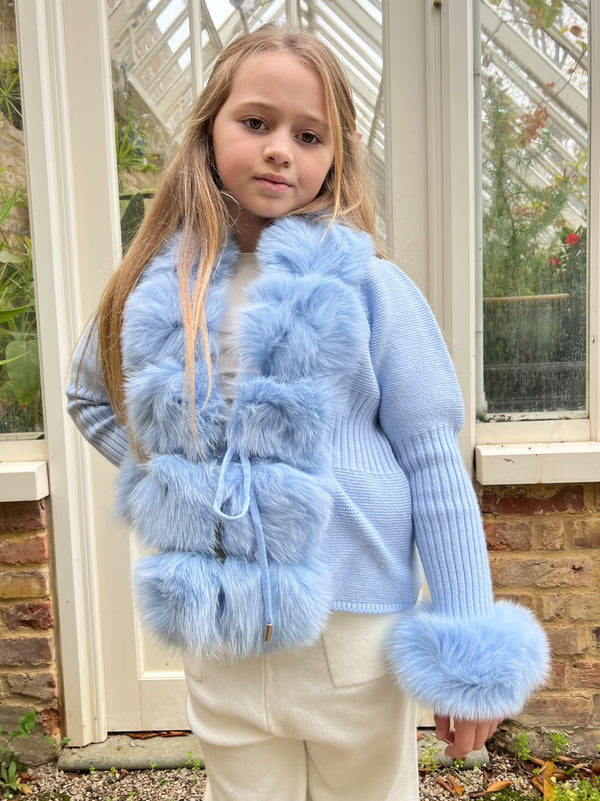 Childrens Baby Blue Luxury Fur Cardigan