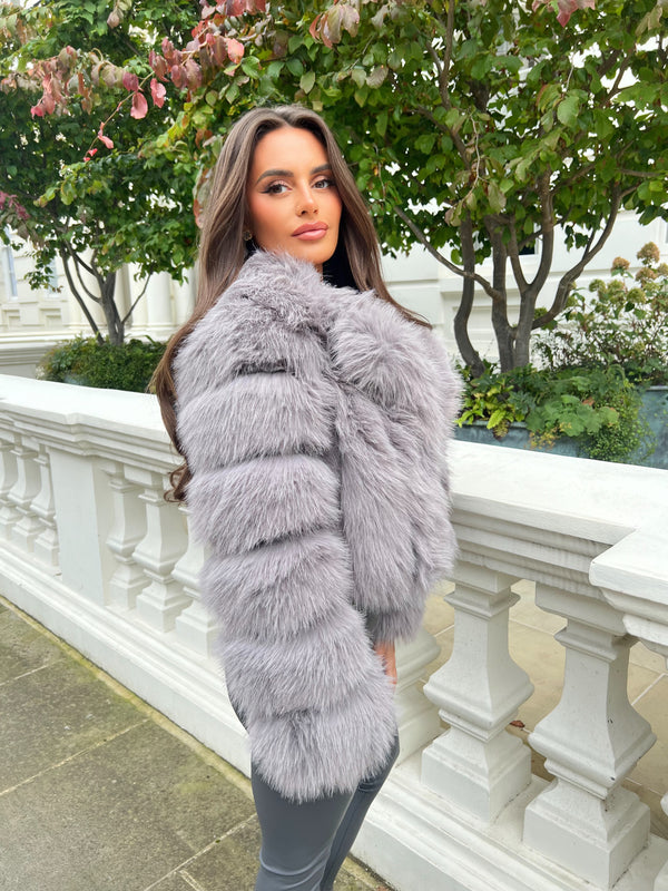 Light Grey Premium Faux Fur Collared Jacket