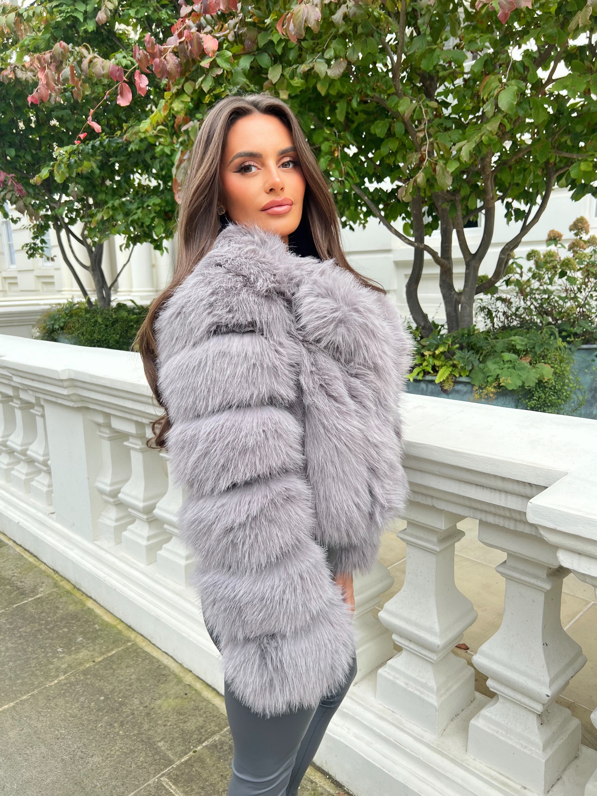 With Hood Furry Grey Jacket Shearling Cropped Jacket New Look Faux