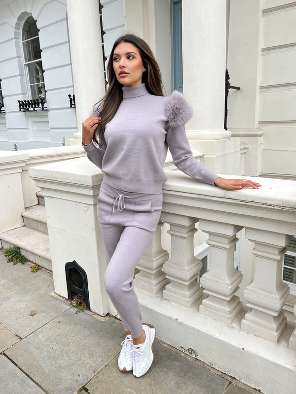 Light Grey Premium Faux Fur Jogger Tracksuit
