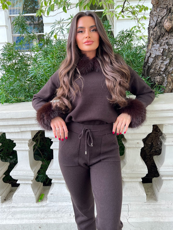 Chocolate Premium Faux Fur Jogger Tracksuit