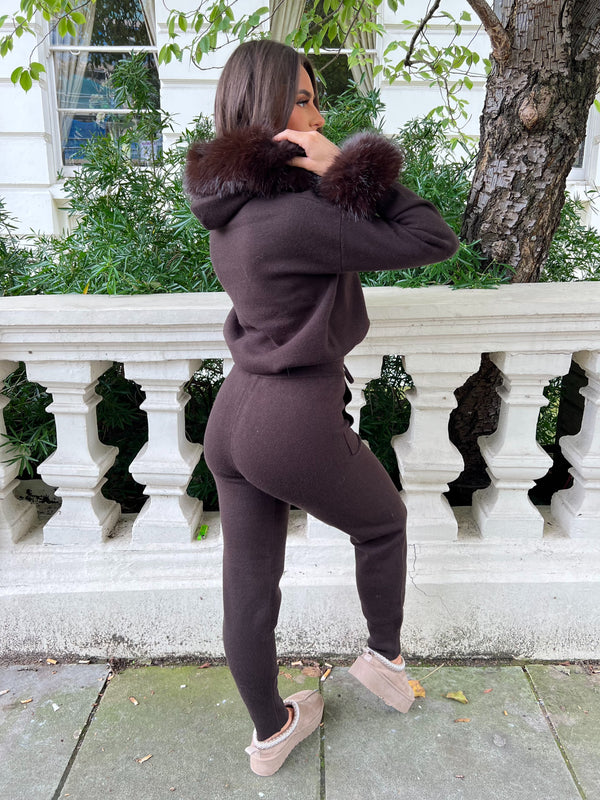 Chocolate Premium Faux Fur Jogger Tracksuit