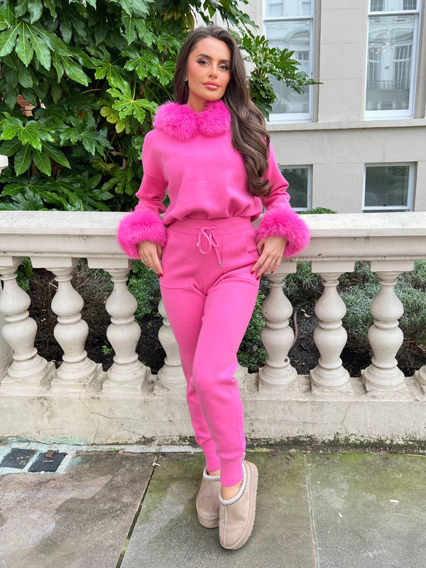 Hot Pink Premium Faux Fur Jogger Tracksuit