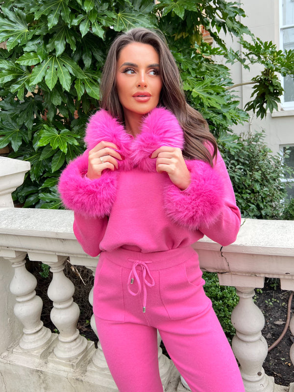 Hot Pink Premium Faux Fur Jogger Tracksuit