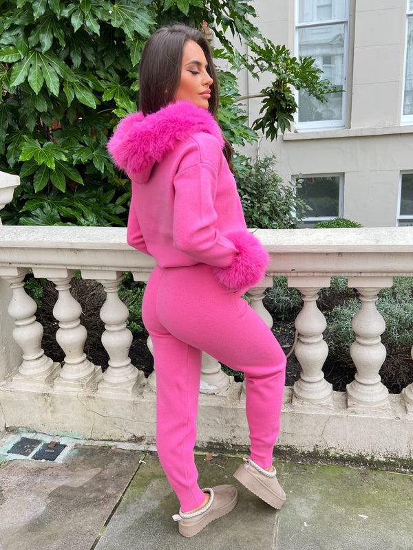 Hot Pink Premium Faux Fur Jogger Tracksuit