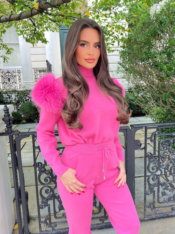 Hot Pink Premium Faux Fur Jogger Tracksuit