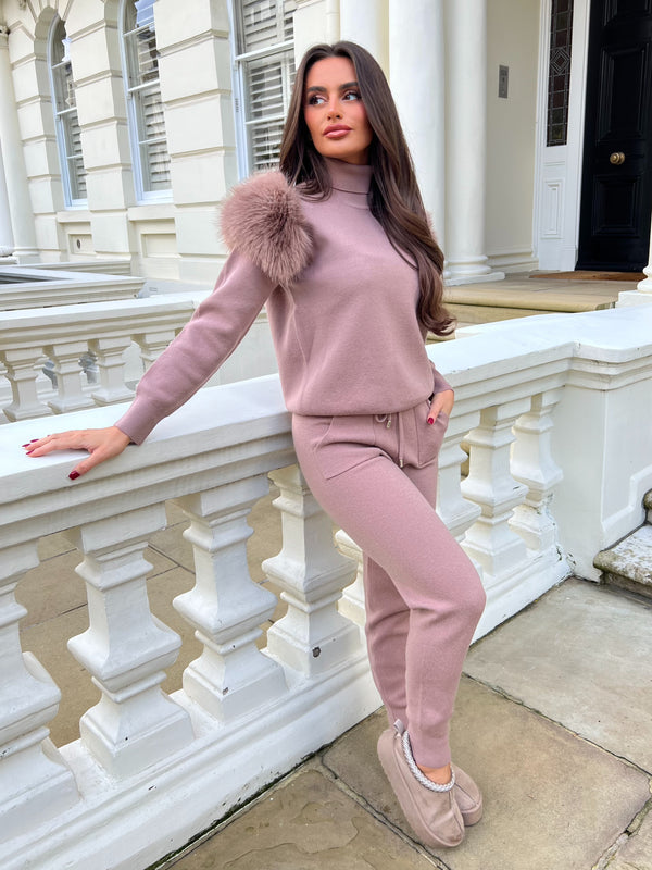 Taupe Premium Faux Fur Jogger Tracksuit