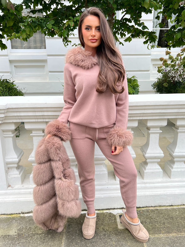 Taupe Premium Faux Fur Jogger Tracksuit