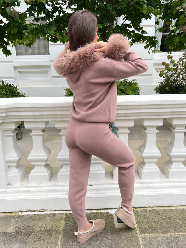Taupe Premium Faux Fur Jogger Tracksuit