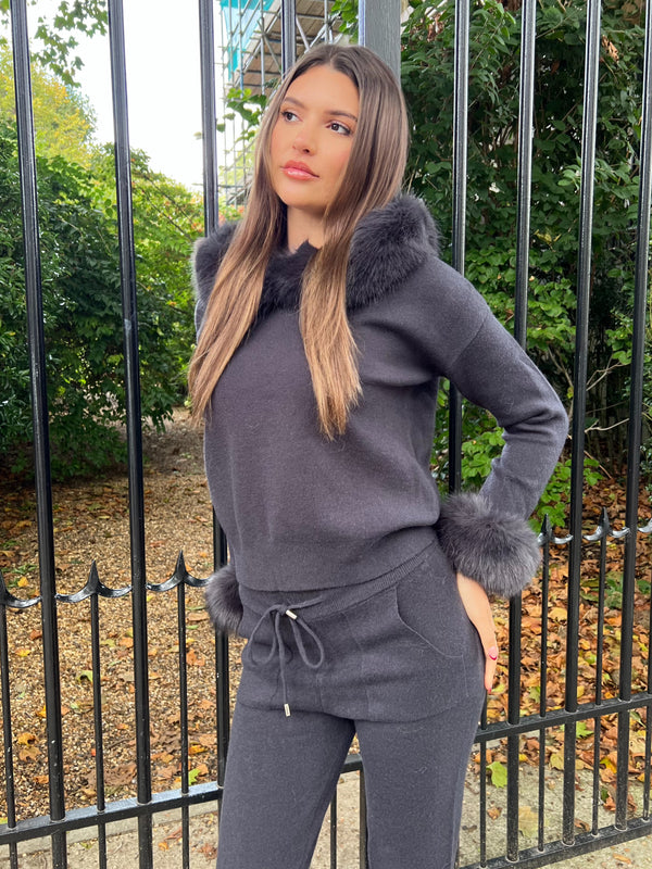 Charcoal Premium Faux Fur Jogger Tracksuit