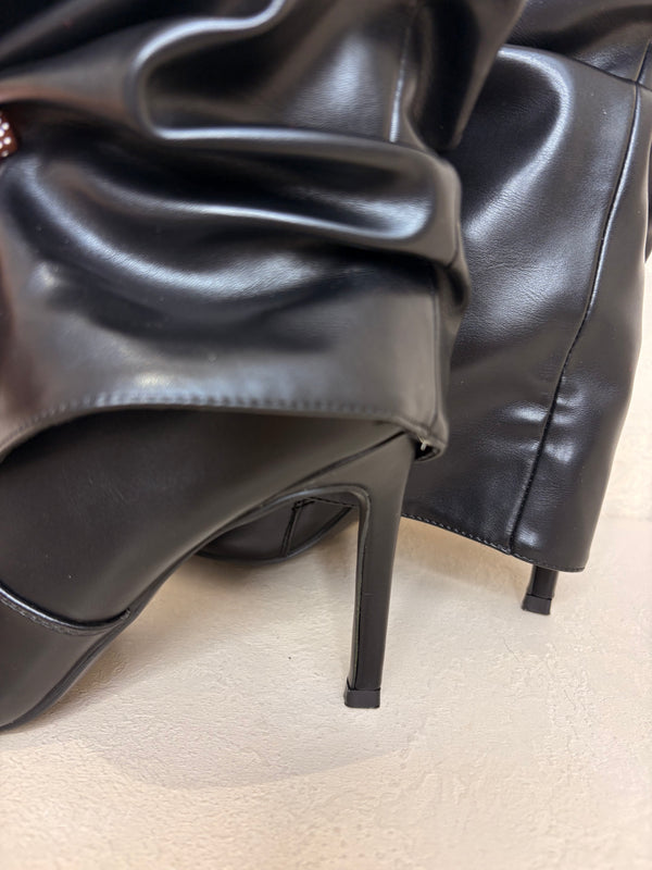 Black Lock Detail Fold Over Knee High Boots