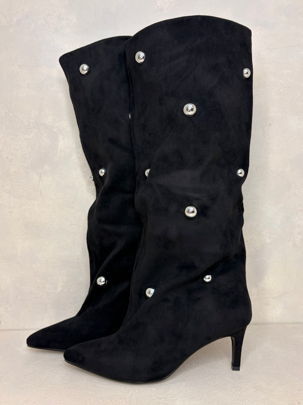Black Stud Detail Knee High Boots