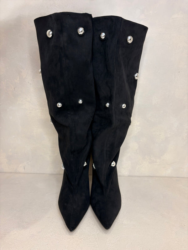Black Stud Detail Knee High Boots