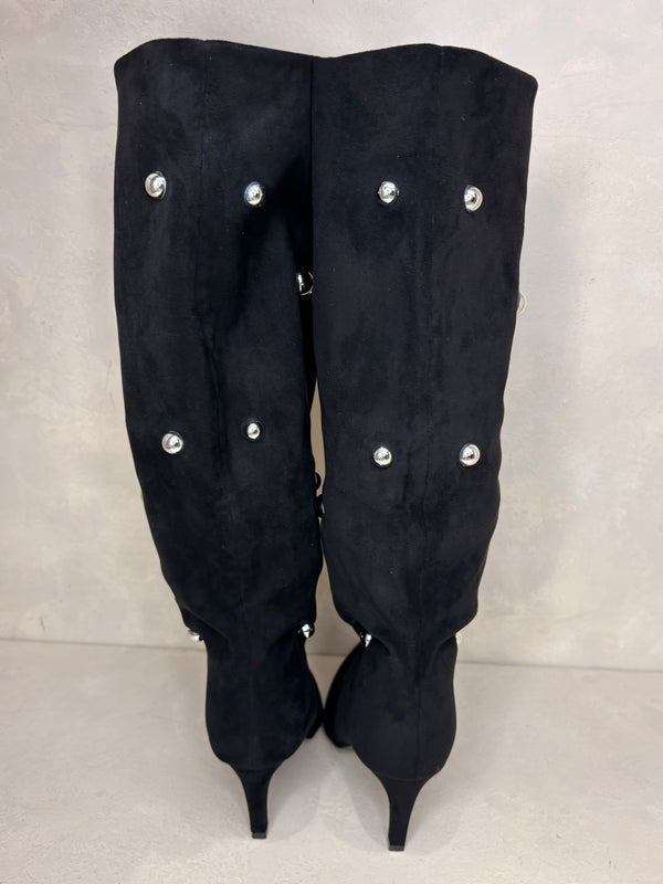 Black Stud Detail Knee High Boots