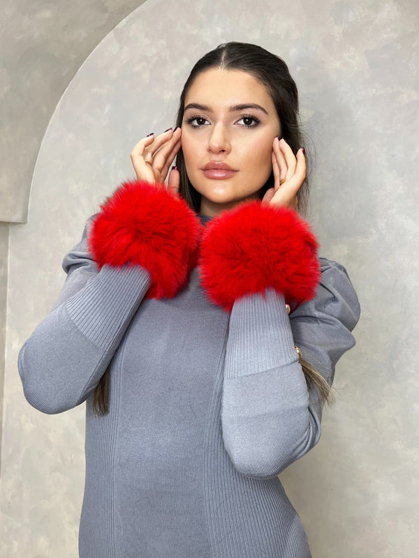 Red Snap Band Luxury Fur Cuffs