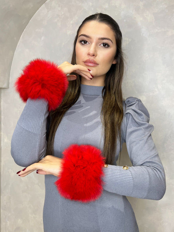 Red Snap Band Luxury Fur Cuffs
