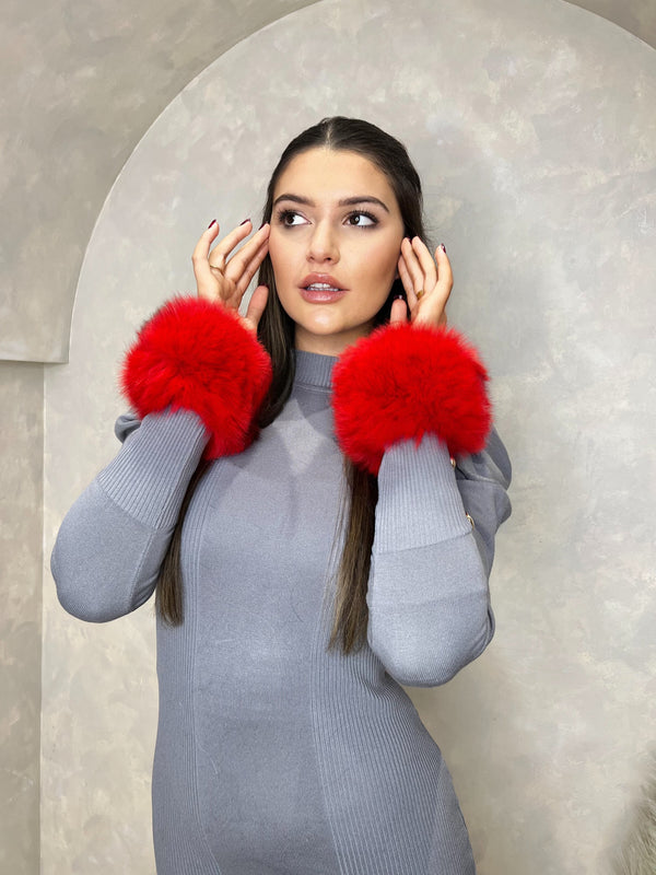 Red Snap Band Luxury Fur Cuffs