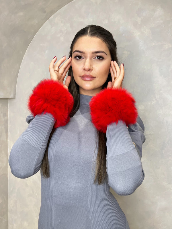 Red Snap Band Luxury Fur Cuffs