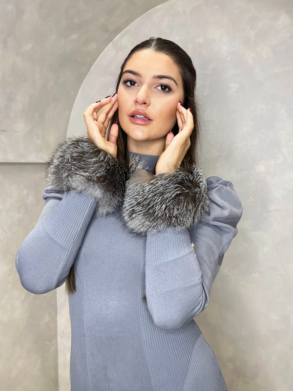 Two Tone Grey Snap Band Luxury Fur Cuffs