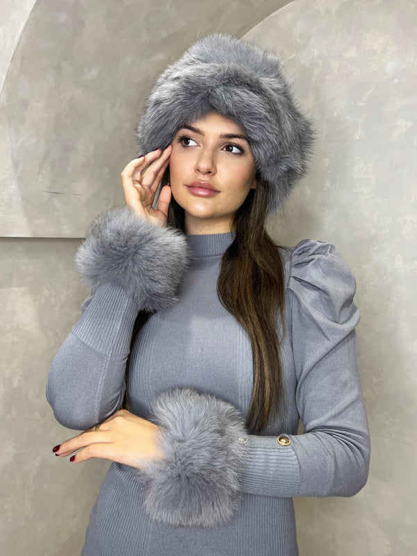 Dark Grey Snap Band Luxury Fur Cuffs