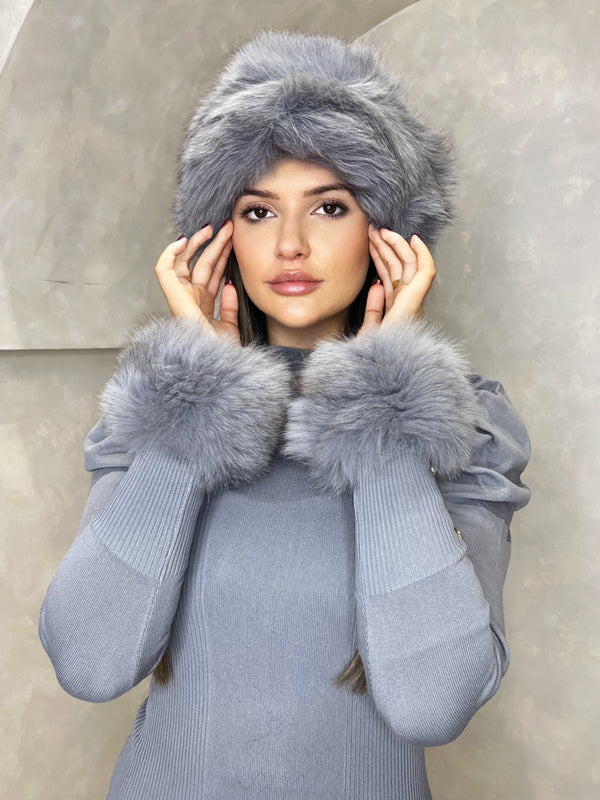 Dark Grey Snap Band Luxury Fur Cuffs