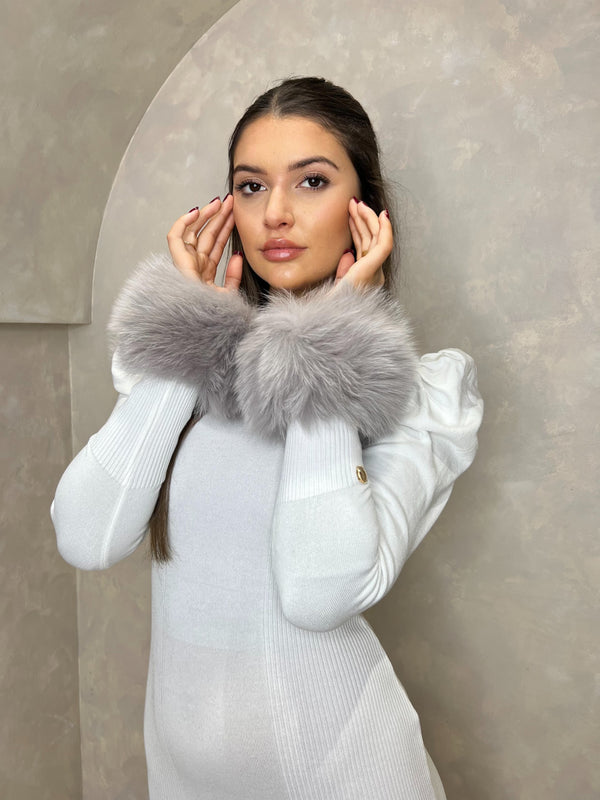 Light Grey Snap Band Luxury Fur Cuffs