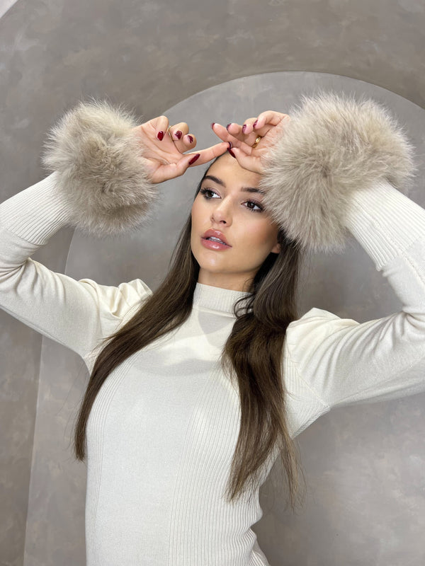 Dark Beige Snap Band Luxury Fur Cuffs