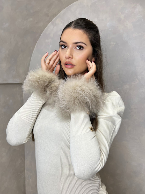 Dark Beige Snap Band Luxury Fur Cuffs