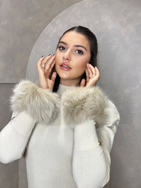 Beige Snap Band Luxury Fur Cuffs