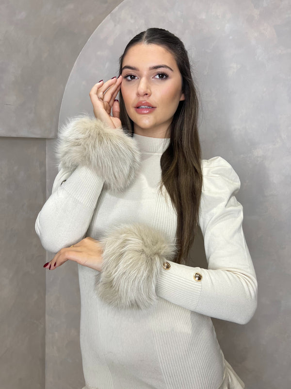 Beige Snap Band Luxury Fur Cuffs