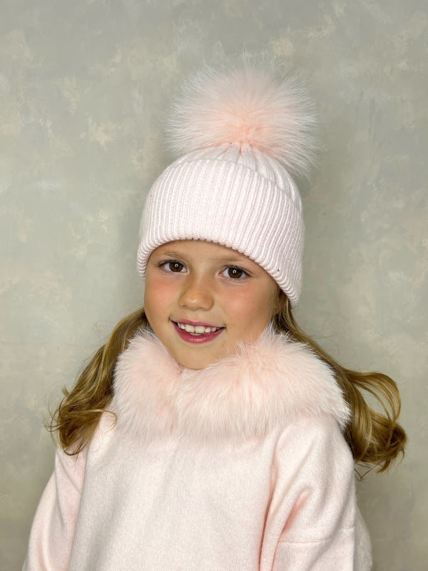 Childrens Baby Pink Luxury Fur Bobble Hat