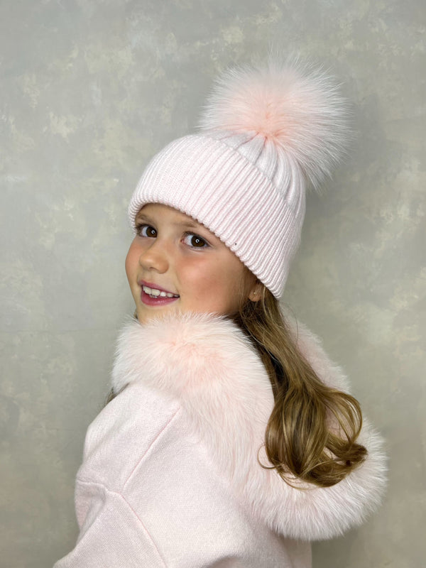 Childrens Baby Pink Luxury Fur Bobble Hat