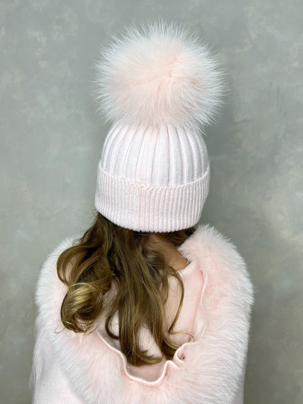 Childrens Baby Pink Luxury Fur Bobble Hat