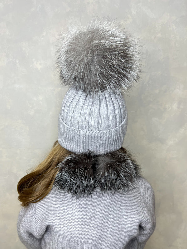 Childrens Grey/Two Tone Luxury Fur Bobble Hat