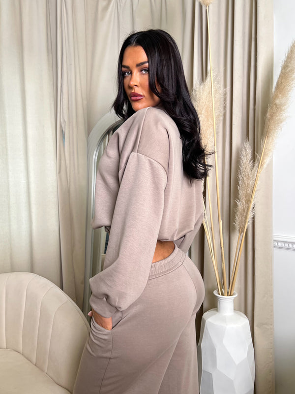 Inside Edit Taupe Balloon Hem Top & Wide Leg Trousers