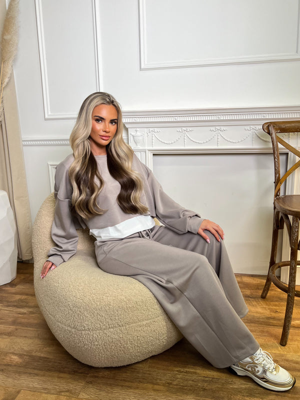 Inside Edit Taupe Overlay Top & Wide Leg Trousers