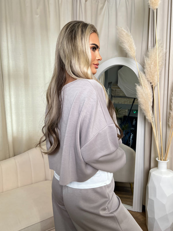 Inside Edit Taupe Overlay Top & Wide Leg Trousers