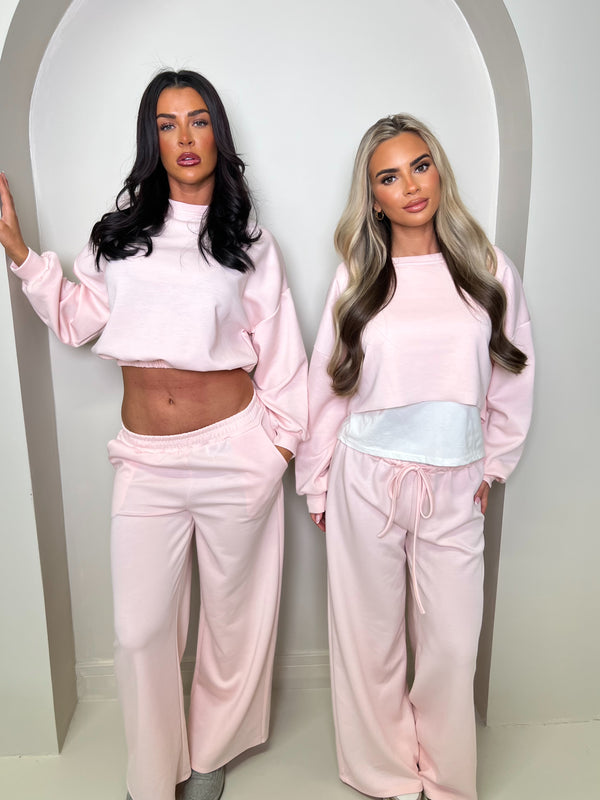 Inside Edit Baby Pink Overlay Top & Wide Leg Trousers