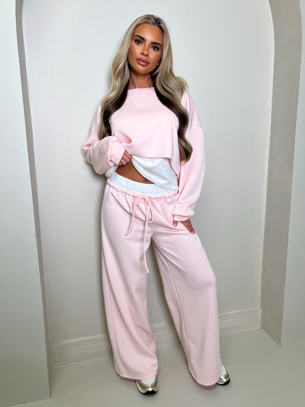 Inside Edit Baby Pink Overlay Top & Wide Leg Trousers
