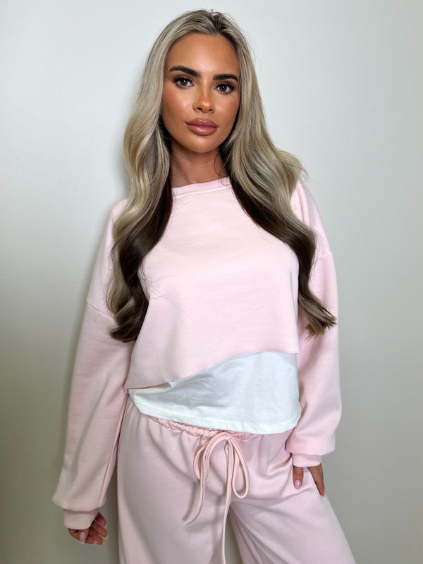 Inside Edit Baby Pink Overlay Top & Wide Leg Trousers