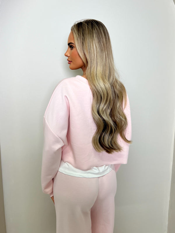 Inside Edit Baby Pink Overlay Top & Wide Leg Trousers